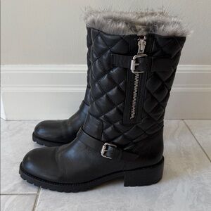 Vince Camuto Black Quilted Boots with Fur Trim